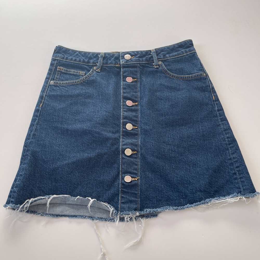 H&M Dark Blue Button-Front Mini Skirt